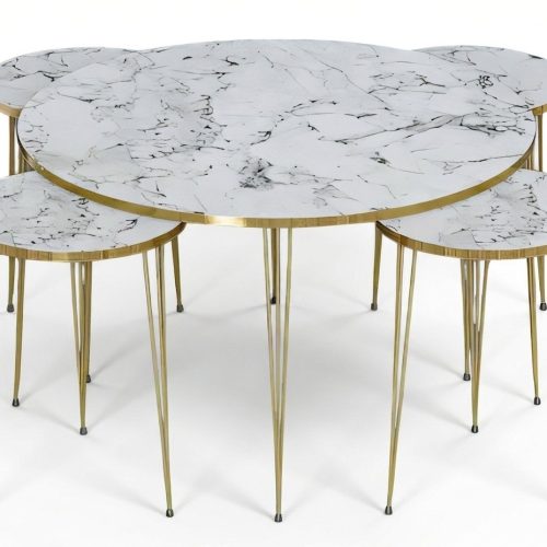 Eleganter weißer Holz-Couchtisch mit Beistelltischen im modernen Stil
