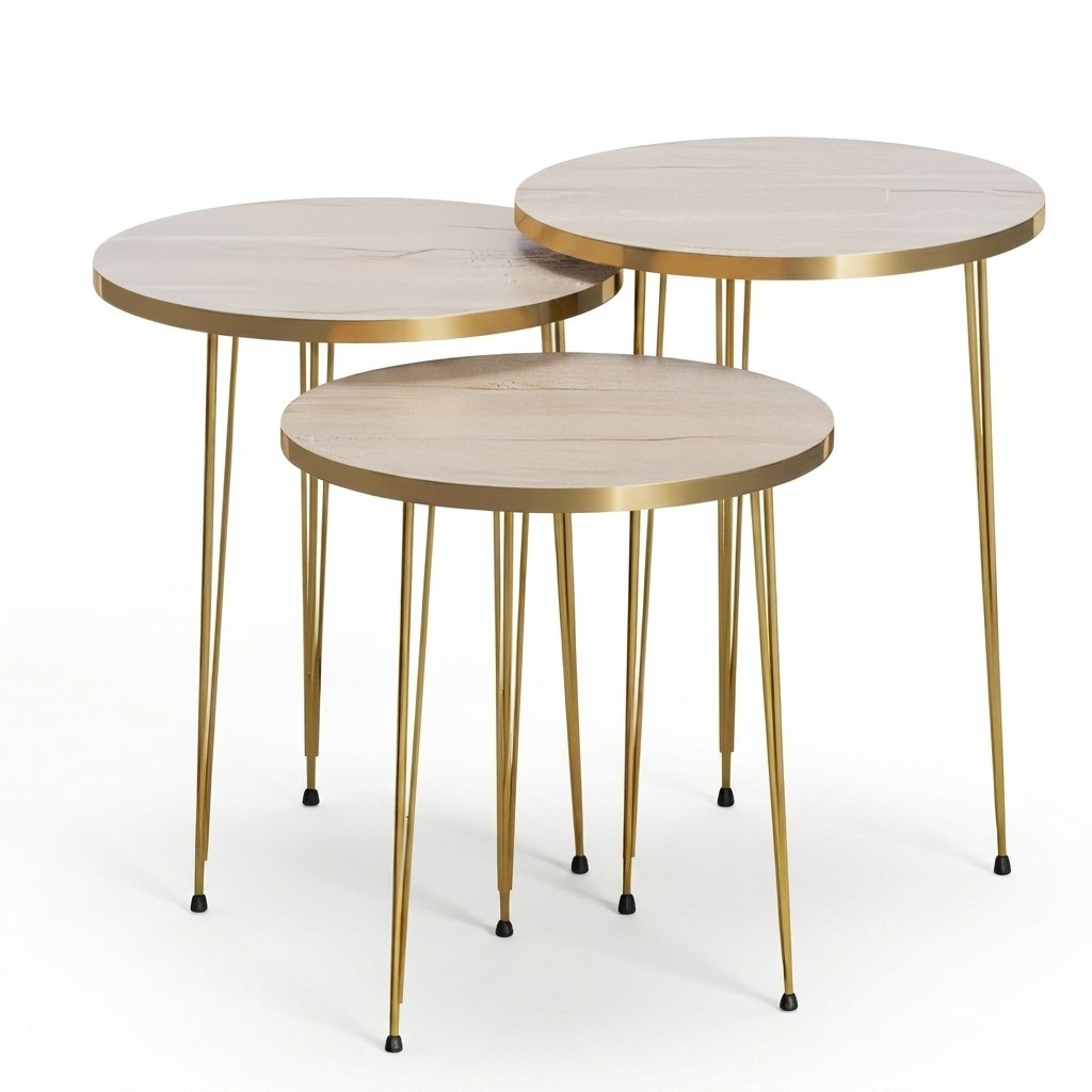 Elegantes braunes Couchtisch-Set aus Holz und Edelstahl