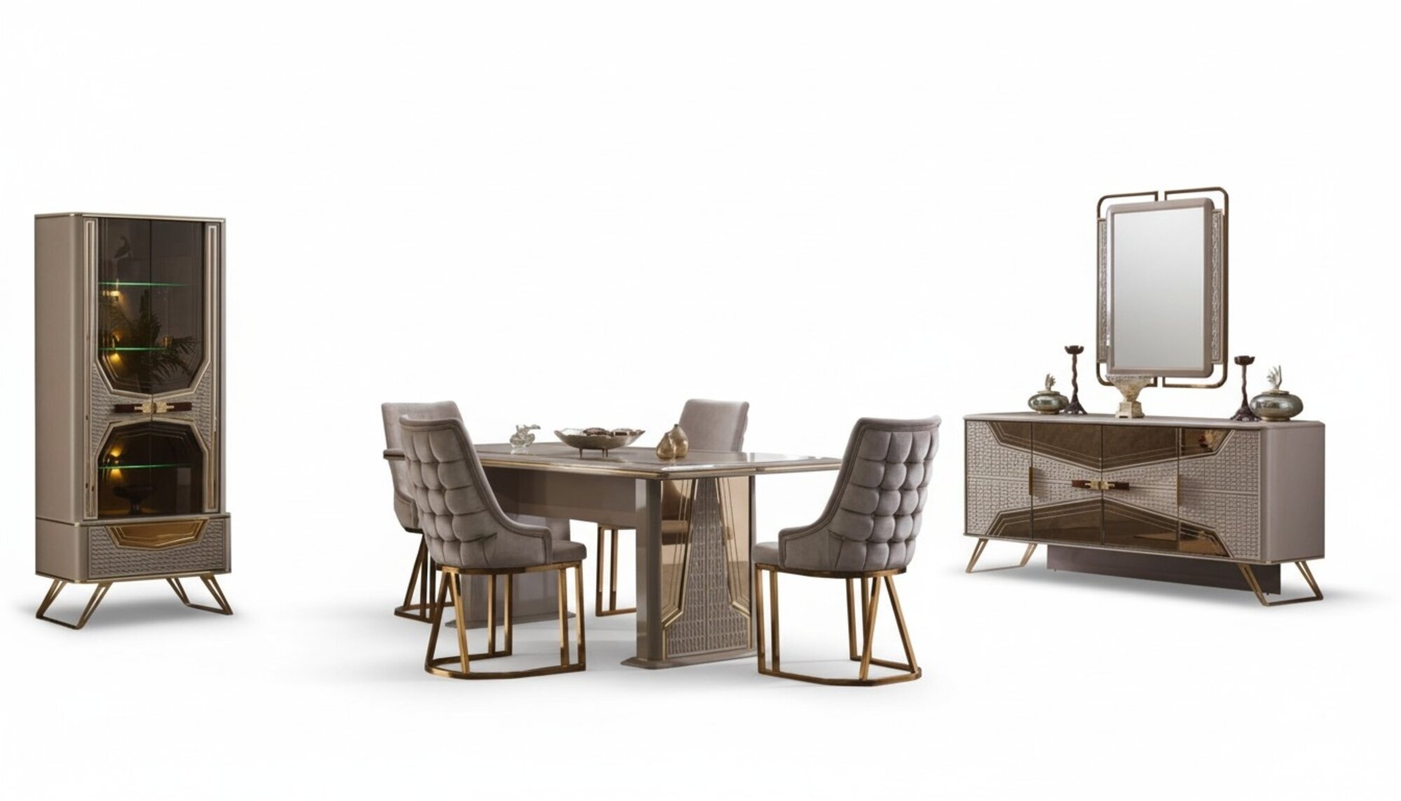 Essgruppe Esstisch Stühle Essbereich Sitzmöbel Konsole Spiegel Vitrine 8tlg Essgruppe Esstisch Stühle Essbereich Sitzmöbel Konsole Spiegel Vitrine 8tlg