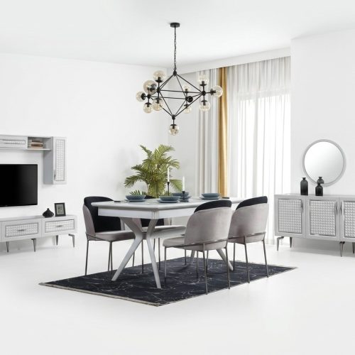 Esszimmer Set Tisch 4x Stühle 5tlg neu weiß Essgruppe Modern Luxus