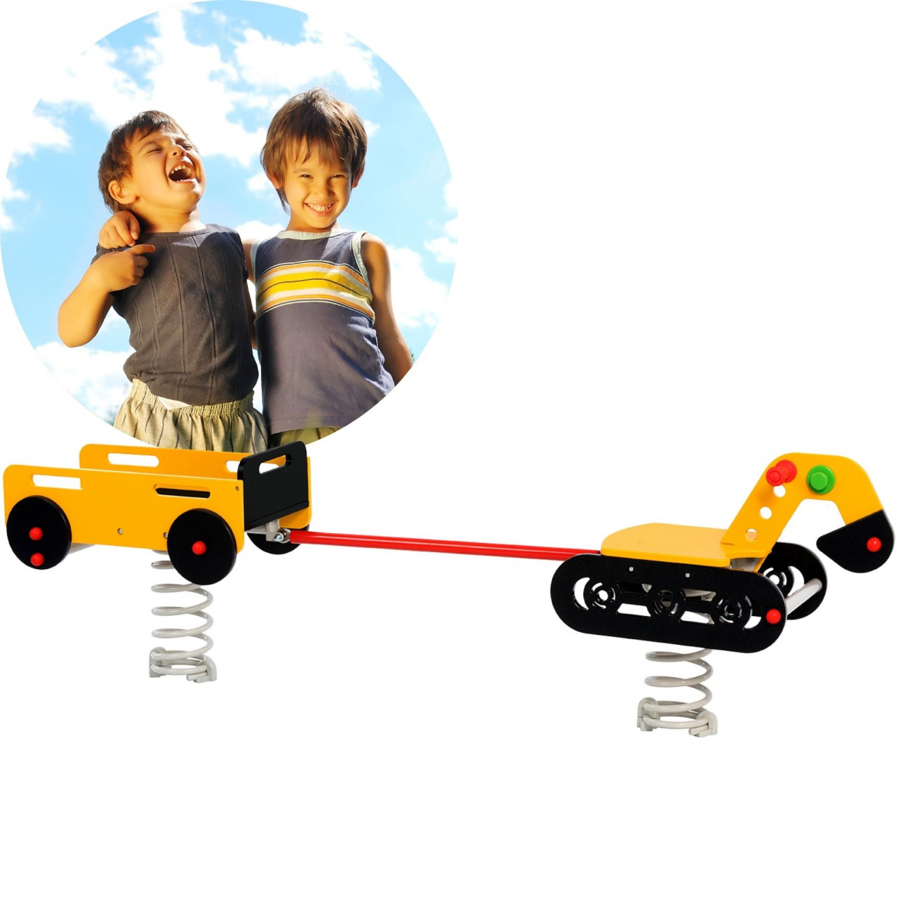 Federwippe Federtier BAGGER + ANHÄNGER  Schaukelwippe für Kinder Privatgarten & Spielplatz