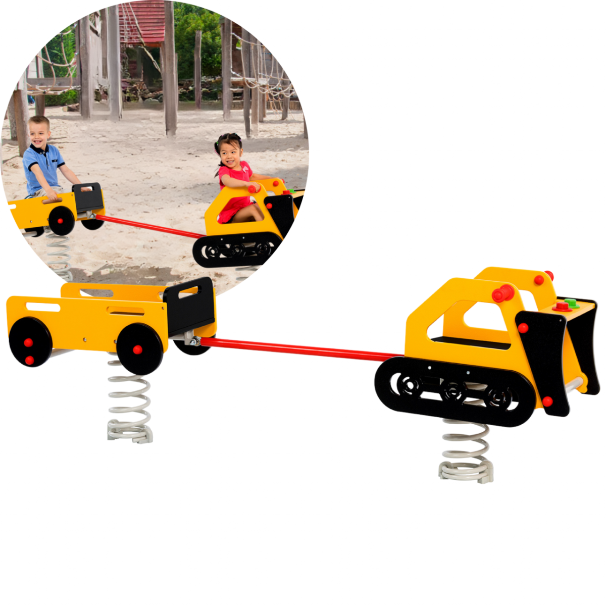 Federwippe Federtier PLANIERRAUPE + ANHÄNGER  Schaukelwippe für Kinder Privatgarten & Spielplatz