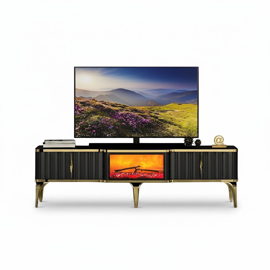 Fernsehtisch TV Lowboard Sideboard Dekokamin Wohnzimmerschrank Stilvoll Fernsehtisch TV Lowboard Sideboard Dekokamin Wohnzimmerschrank Stilvoll