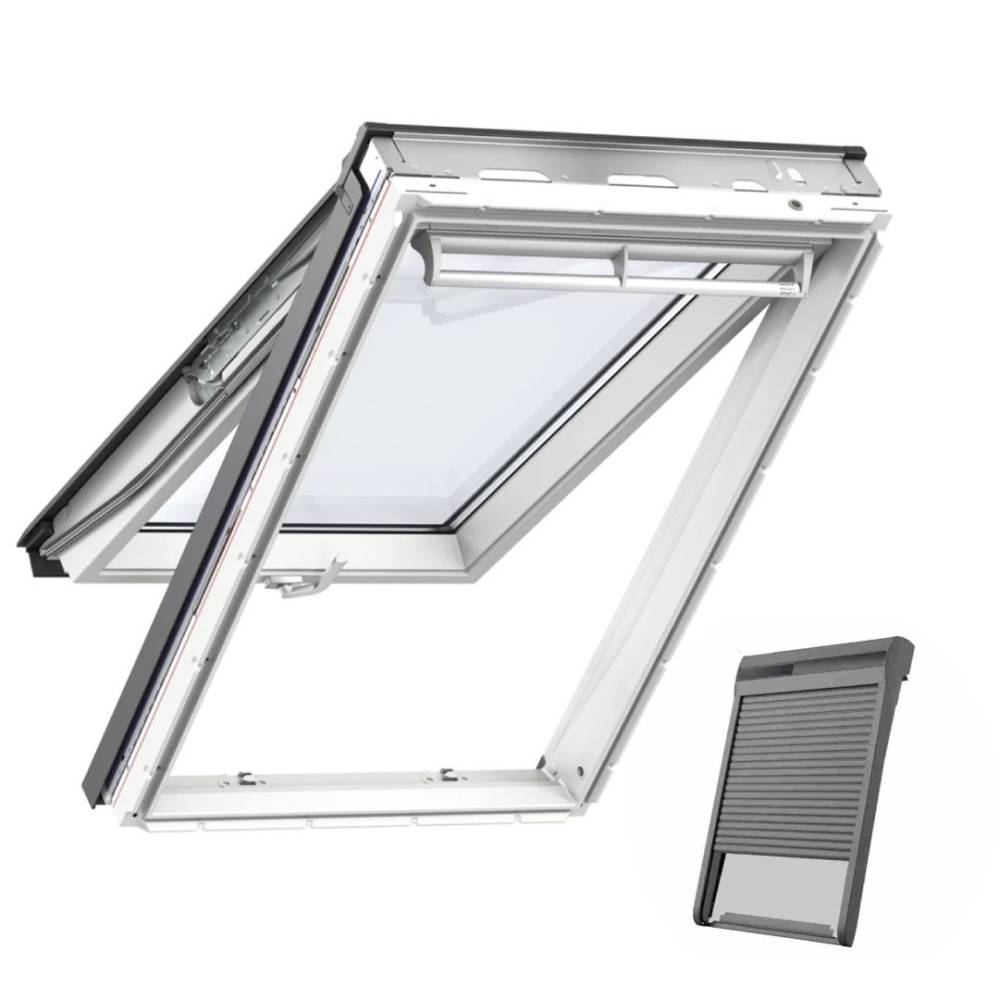 VELUX GPU 0070 inklusive Solar-Rollladen Klapp-Schwingfenster zweifach verglast Sparpaket mit Eindeckrahmen
