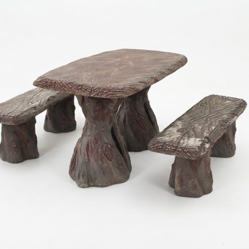 Gartenmöbel Tisch mit 2 Bänke Terrasen Möbel Stein Holz Garten Garnitur Sofort