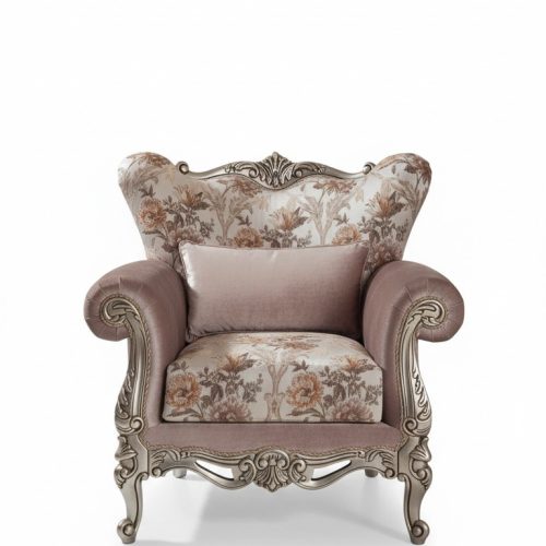 Gepolsterter Sessel Lila mit Blumenmuster Sofa Couch Wohnzimmer Barock Gepolsterter Sessel Lila mit Blumenmuster Sofa Couch Wohnzimmer Barock