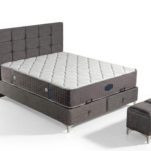 Grau modernes Bett mit Matratze aus Textil und Edelstahl