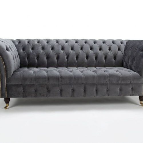 Graue Chesterfield Stoffsofa Couch Polster Couchen Sofa Sitz Sofas Textil Neu