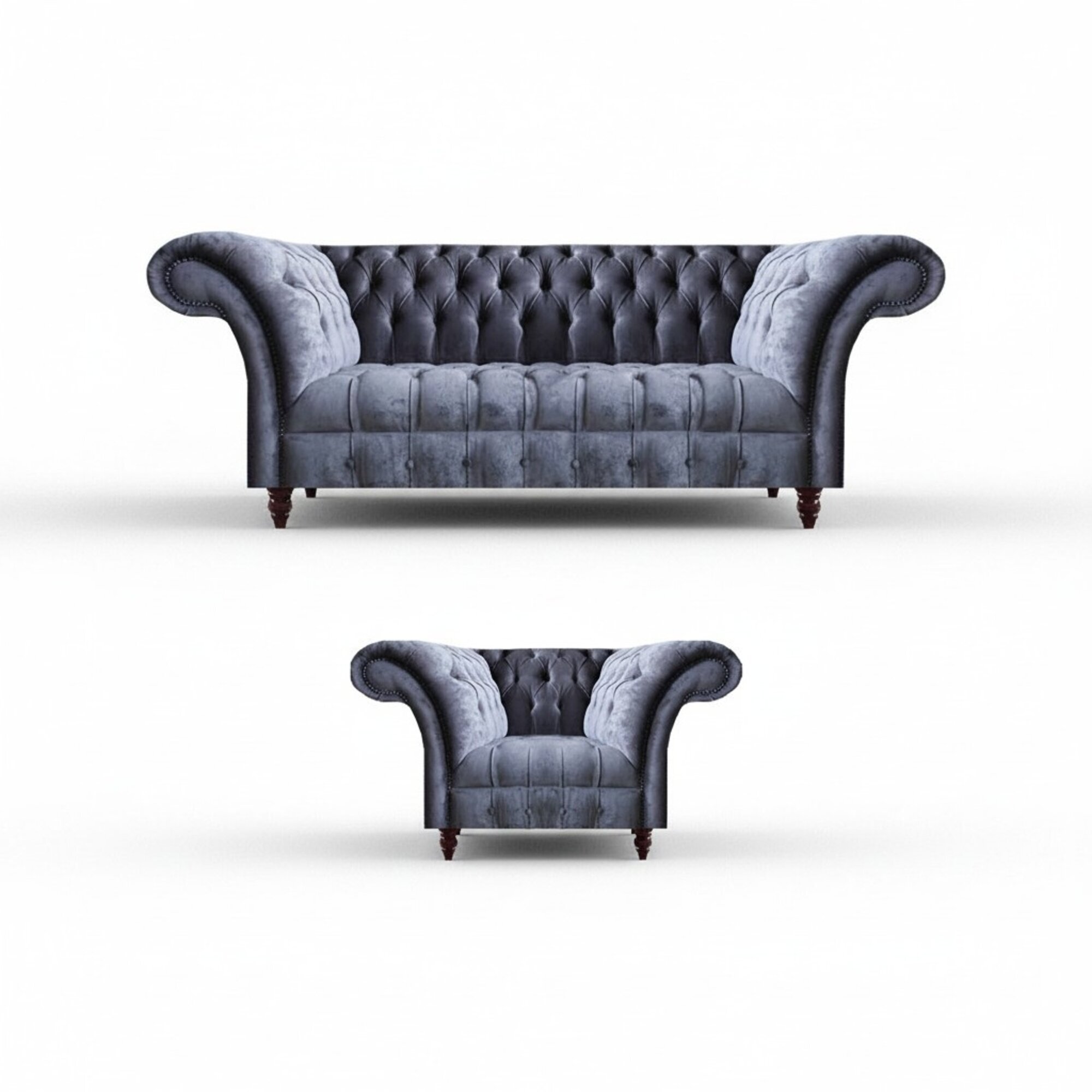 Graue Chesterfield Textil Garnitur Designer Sofagarnitur 3-Sitzer 2tlg Graue Chesterfield Textil Garnitur Designer Sofagarnitur 3-Sitzer 2tlg