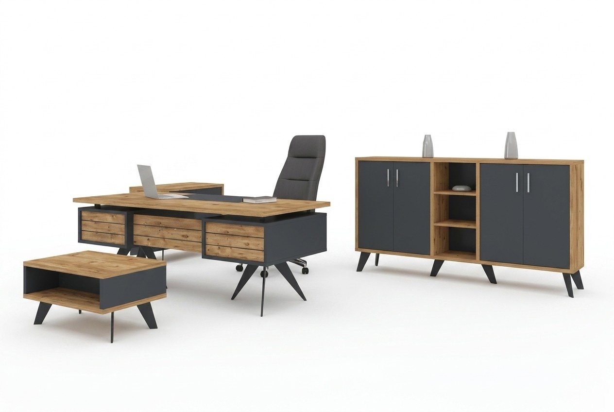 Großes Arbeitszimmer Set Büromöbel Schreibtisch Kommode Tisch Großes Arbeitszimmer Set Büromöbel Schreibtisch Kommode Tisch