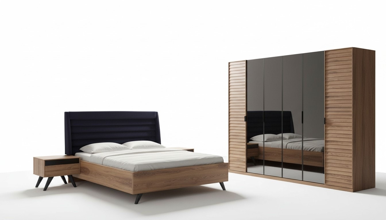 Großes Schlafzimmer-Set Schlafzimmermöbel Kleiderschrank Bett Nachttische Großes Schlafzimmer-Set Schlafzimmermöbel Kleiderschrank Bett Nachttische