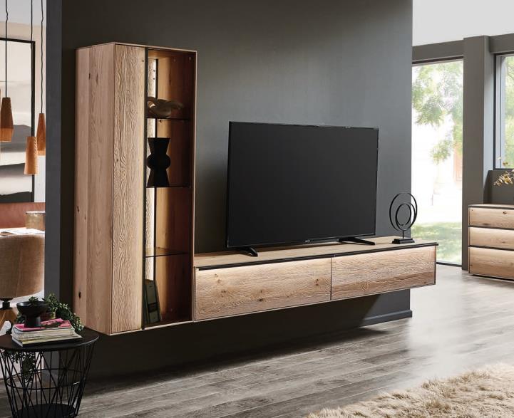 Hartmann Wohnkombination ANEA ca. B289 H198 T44 cm in Kerneiche natur sandgestrahlt