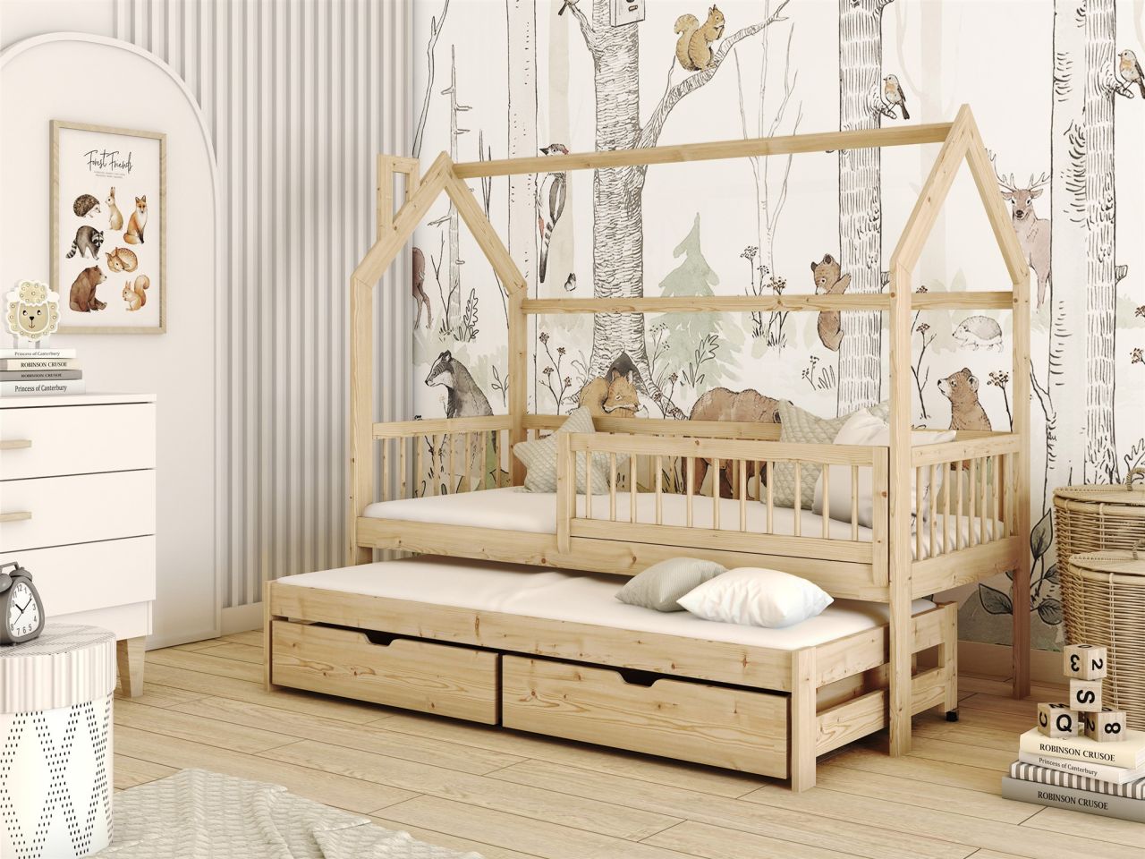 Hausbett Kinderbett PERLE 200x90cm Kiefer Massiv Natur inkl. Zusatzbett Hausbett Kinderbett PERLE 200x90cm Kiefer Massiv Natur inkl. Zusatzbett