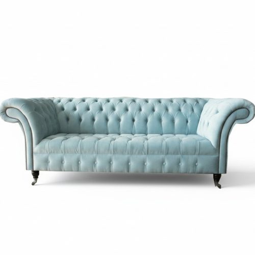 Hell Blaue Couch Chesterfield Samt Bezug Stoff Sofa Couchen Sitz Polster Möbel