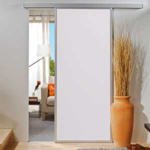 Holzschiebetür 740x2035mm umlaufendes Alu-Profil Weiß Komplettset Softclose beidseitig