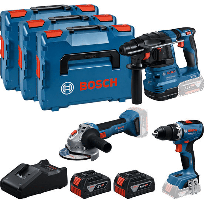 Combo Kit 18V-Set mit 3 Werkzeugen: Gsr + Gbh + Gws + 2x Gba 5.0 Ah + Gal