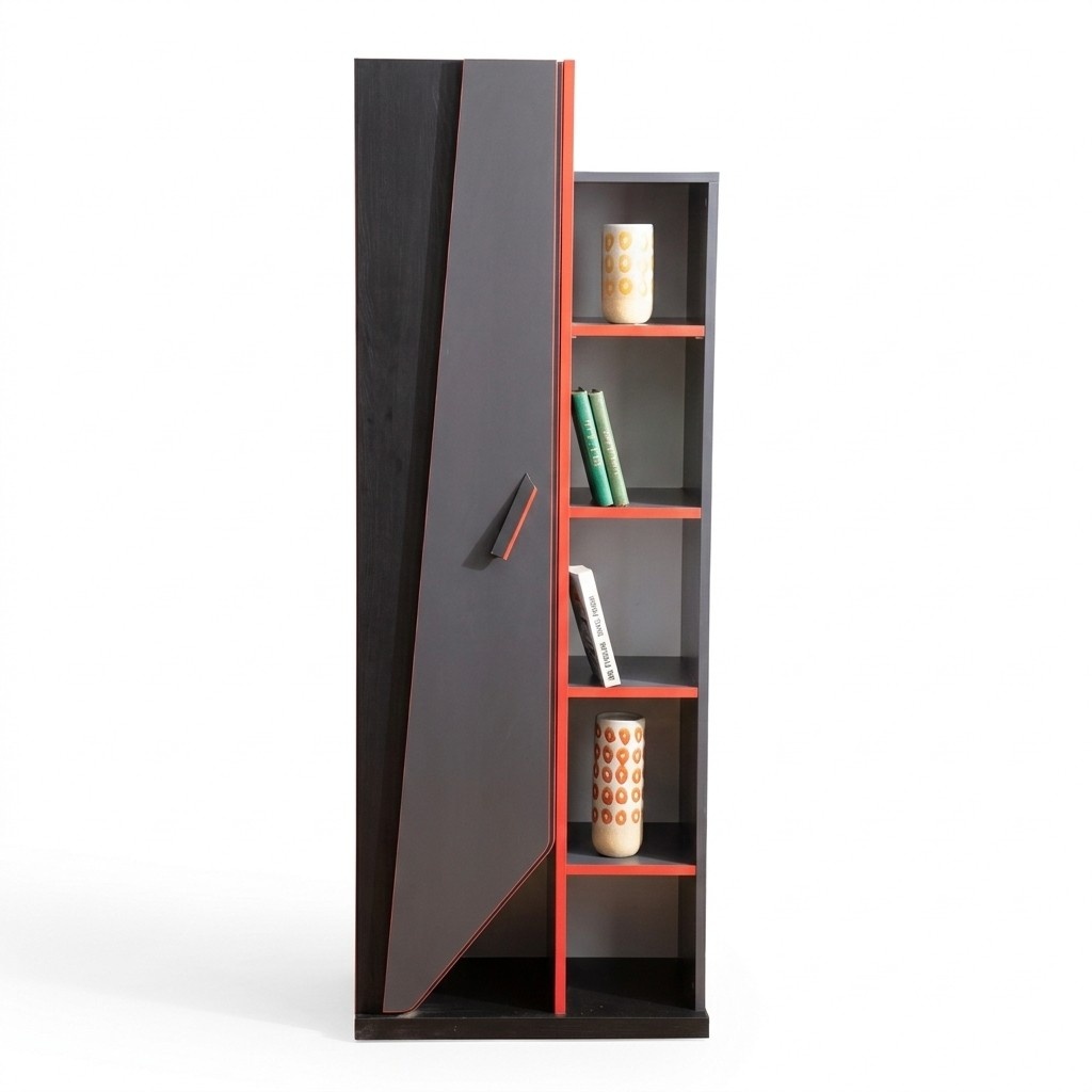 Jugendzimmer Schwarz-Roter Bücherschrank Designer Kinderzimmer Holz Regal