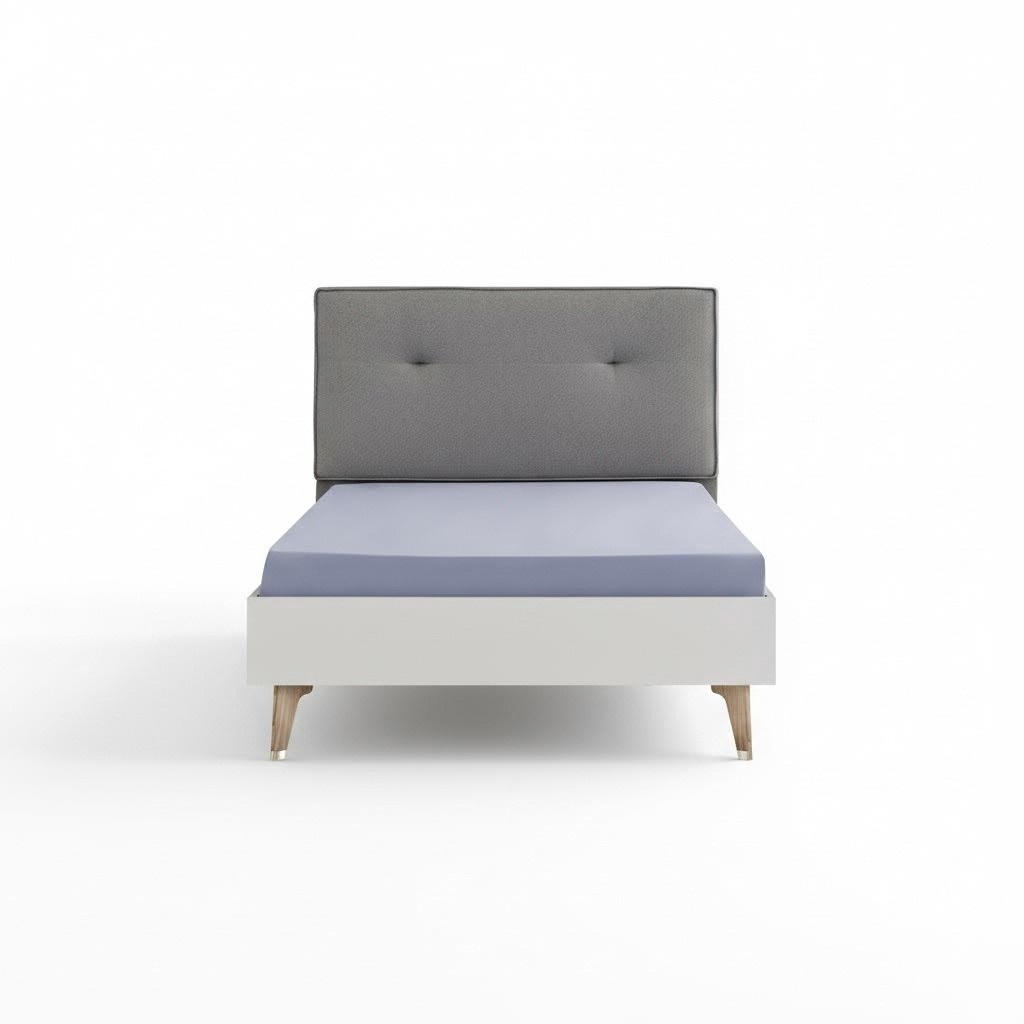 Kinderbett Bett 120 cm Jugendbett Holz Grau Kinderzimmer Stoff Modern Kinderbett Bett 120 cm Jugendbett Holz Grau Kinderzimmer Stoff Modern
