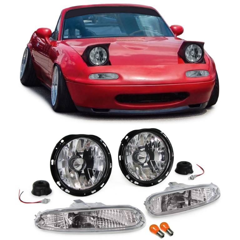 Klarglas Scheinwerfer mit Blinker Frontblinker Chrom Set für Mazda MX-5 NA ab 1990-1998 Klarglas Scheinwerfer mit Blinker Frontblinker Chrom Set für Mazda MX-5 NA ab 1990-1998