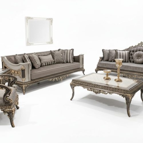 Klassische Graue Chesterfield Sofagarnitur 3+3+1 Sitzer Couchtisch 4tlg