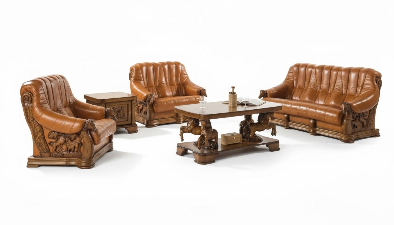 Klassische Sofagarnitur Couch Polster Sitz Sofa Leder Holz 3+2+2 Set Garnitur Klassische Sofagarnitur Couch Polster Sitz Sofa Leder Holz 3+2+2 Set Garnitur