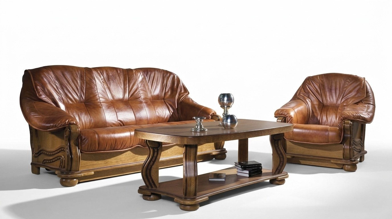 Klassische Sofagarnitur Couch Garnitur Polster Sitz Sofa Leder Holz 3+2+2 Set Klassische Sofagarnitur Couch Garnitur Polster Sitz Sofa Leder Holz 3+2+2 Set