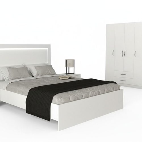 Komfortables Schlafzimmer Möbel Set 2x Nachttische Kommode Bett Schrank 5tlg.