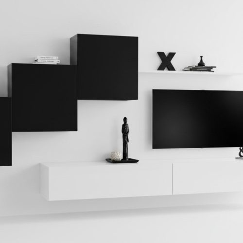 Komplett Designer Wohnzimmer 3x Wandschränke Weiß Sideboard 6tlg. Wohnwand Neu