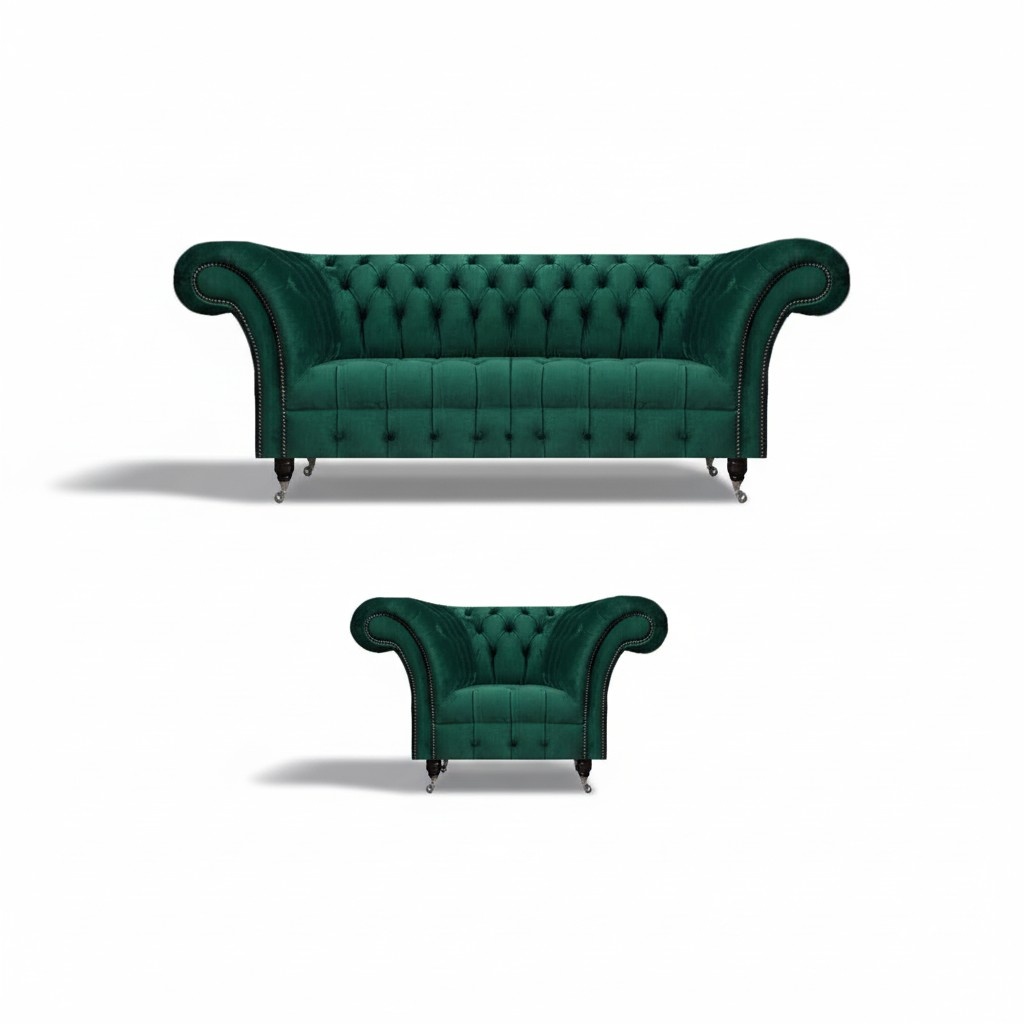 Komplett Grüne Chesterfield Couchgarnitur Designer Sessel Dreisitzer Komplett Grüne Chesterfield Couchgarnitur Designer Sessel Dreisitzer