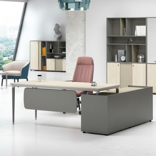 Komplettbüro Arbeitszimmermöbel Arbeitstisch Büroschrank Grau Holz Set
