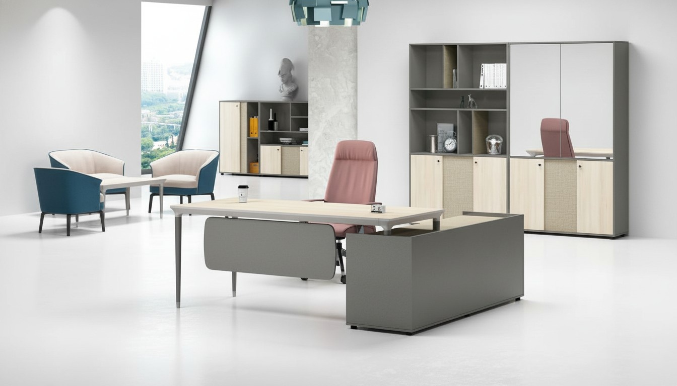 Komplettbüro Arbeitszimmermöbel Arbeitstisch Büroschrank Grau Holz Set Komplettbüro Arbeitszimmermöbel Arbeitstisch Büroschrank Grau Holz Set
