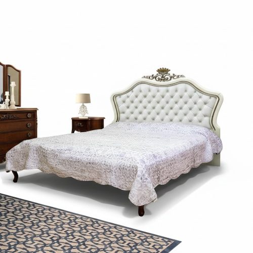 Komplettes 4er Set für Schlafzimmer Design modern luxuriöses Bett 2x Nachttisch Kommode