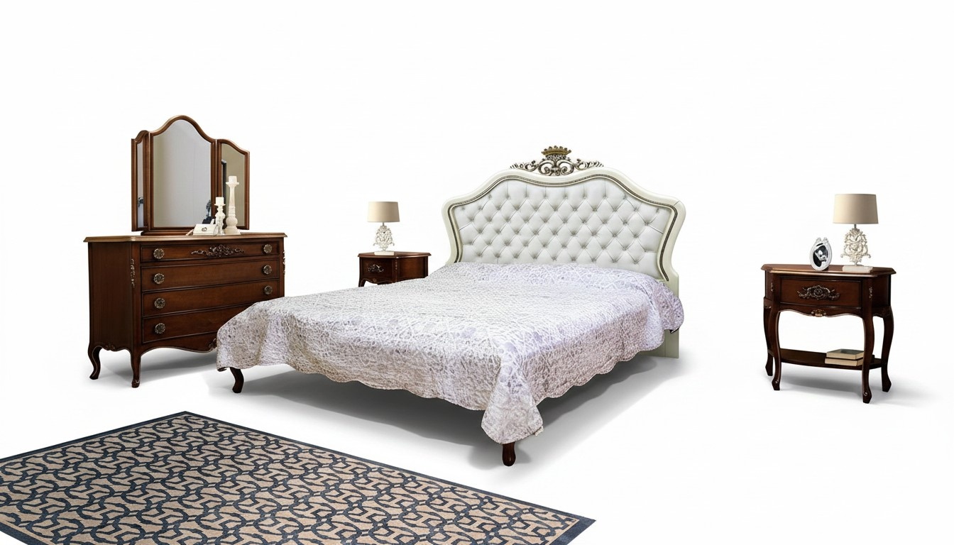 Komplettes 4er Set für Schlafzimmer Design modern luxuriöses Bett 2x Nachttisch Kommode Komplettes 4er Set für Schlafzimmer Design modern luxuriöses Bett 2x Nachttisch Kommode