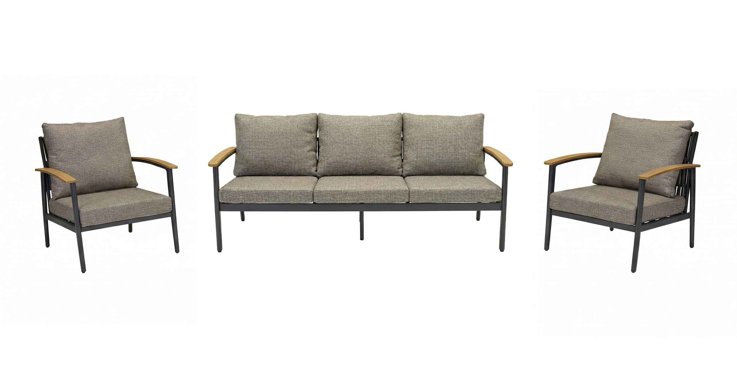 L.C. Wholesaler Living-Set 3-tlg. AVENTO in Farbe Geflecht Rope-Optik grau/Aluminium anthrazit