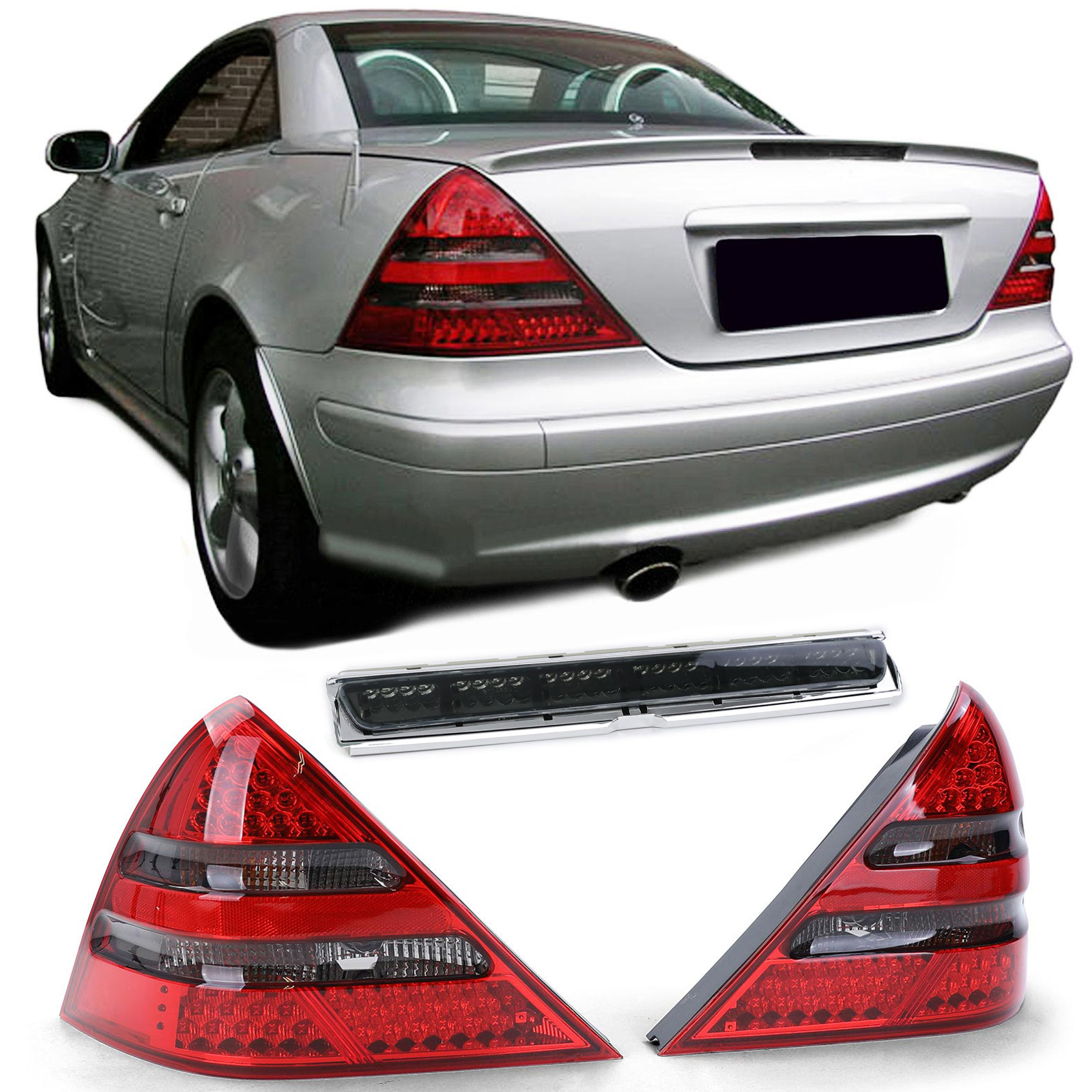 LED Rückleuchten Heckleuchten in Rot Schwarz + LED Bremsleuchte für Mercedes SLK R170 ab 1996-2004 LED Rückleuchten Heckleuchten in Rot Schwarz + LED Bremsleuchte für Mercedes SLK R170 ab 1996-2004
