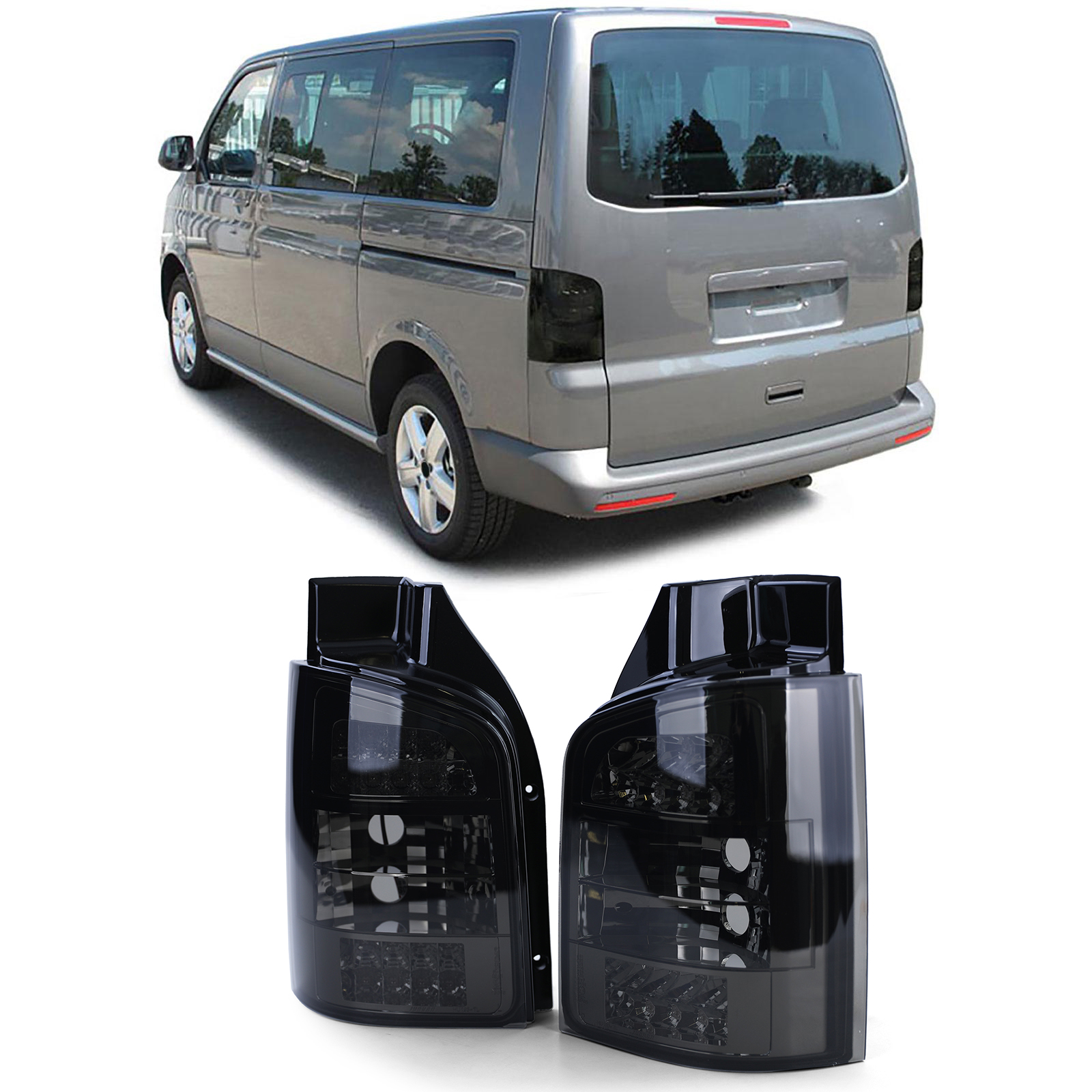LED Rückleuchten Heckleuchten in Schwarz Smoke für VW Bus T5 mit Heckklappe ab 2003-2009 LED Rückleuchten Heckleuchten in Schwarz Smoke für VW Bus T5 mit Heckklappe ab 2003-2009