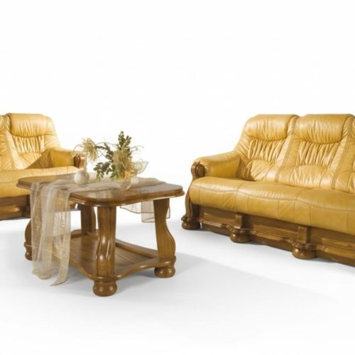Landhaus Stil Ledersofa Sitz Polster Garnitur Holz 3+1+1 Sofagarnitur Couch