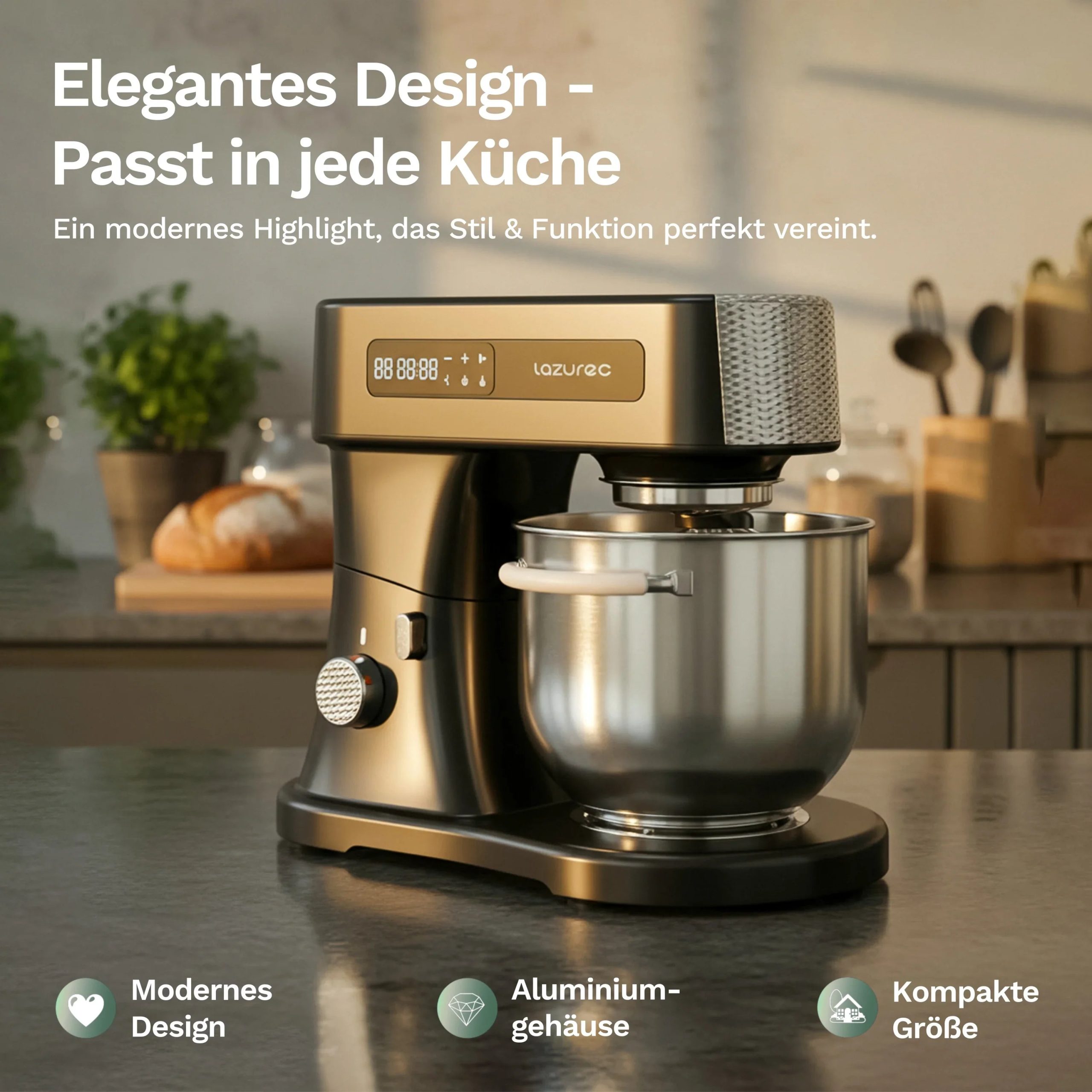 Lazurec Bakara Mix ONE – Küchenmaschine & Knetmaschine 1500 W mit Zeitschaltuhr