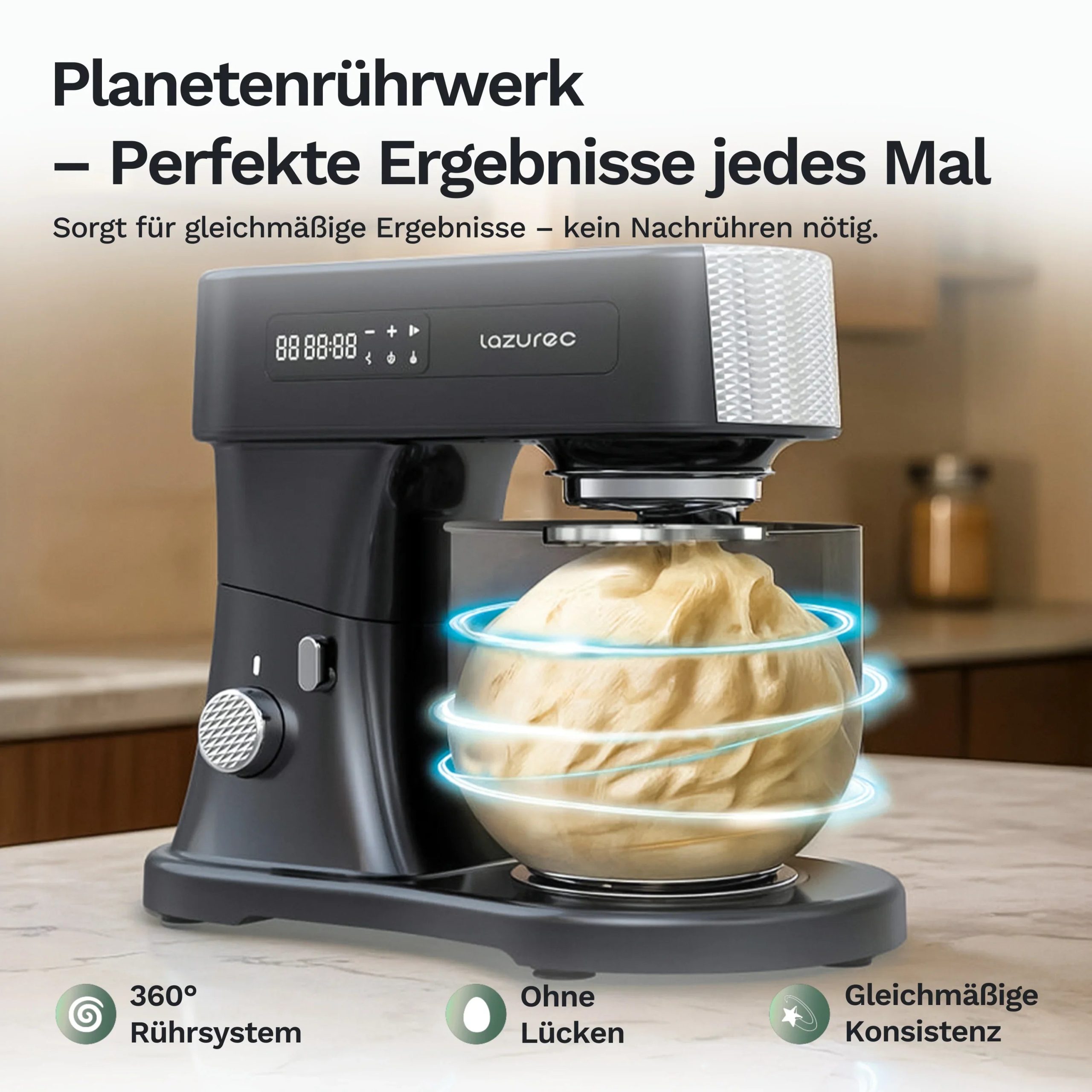 Lazurec Bakara Mix ONE – Küchenmaschine & Knetmaschine 1500 W mit Zeitschaltuhr