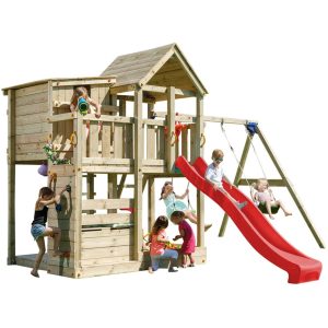 Spielturm PALAZZO mit Rutsche + Doppelschaukel Rot