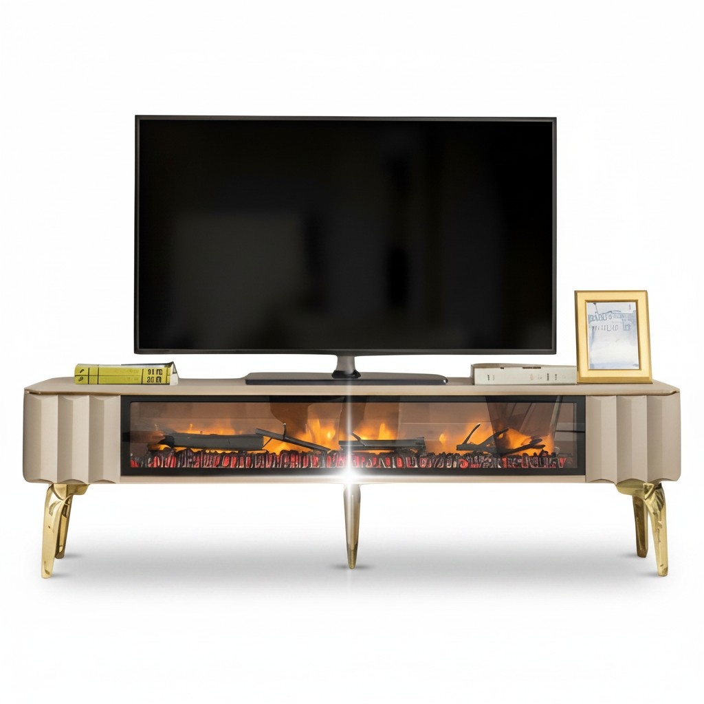 Luxuriöser TV-Schrank mit innovativem Feuerdesign und Schubladen Luxuriöser TV-Schrank mit innovativem Feuerdesign und Schubladen