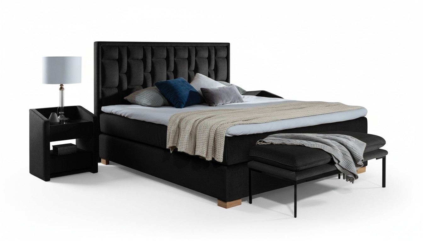 Luxus Boxspring Bett Schwarz Blaue Betten Schlafzimmer Möbel Design Doppel Hotel Luxus Boxspring Bett Schwarz Blaue Betten Schlafzimmer Möbel Design Doppel Hotel