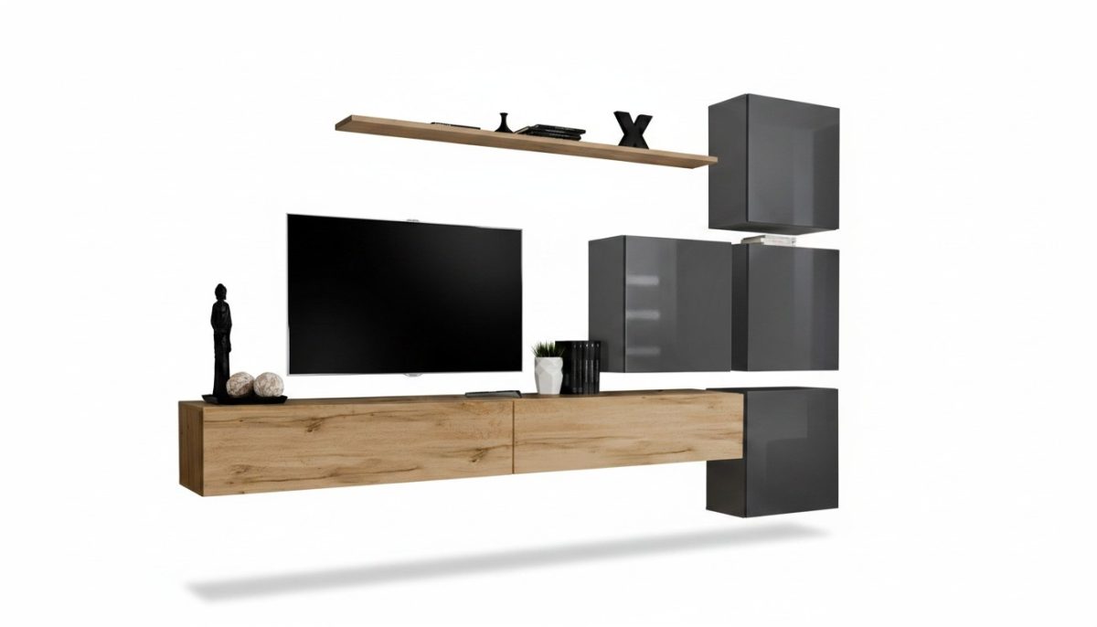 Luxus Holz Garnitur TV-Ständer Holz Wohnzimmer Wohnwand Wand Regal Design Luxus Holz Garnitur TV-Ständer Holz Wohnzimmer Wohnwand Wand Regal Design
