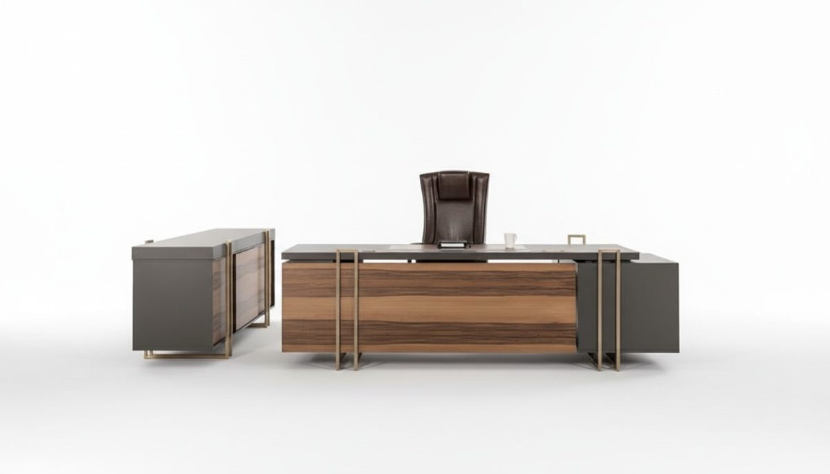 Luxus Schreibtisch Leder Holz Tische Büro Tisch Einrichtung Designer Tische Neu