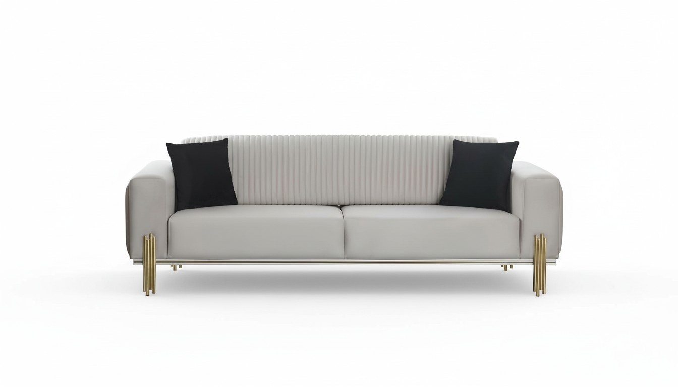 Luxus Sofa 3 Sitzer Couches Sofas Gepolstert Couch Stoff Modern weiß Dreisitzer