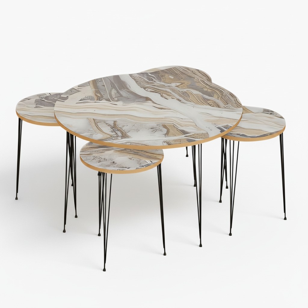 Mehrfarbiger Holz-Couchtisch mit Beistelltischen im modernen Stil Mehrfarbiger Holz-Couchtisch mit Beistelltischen im modernen Stil