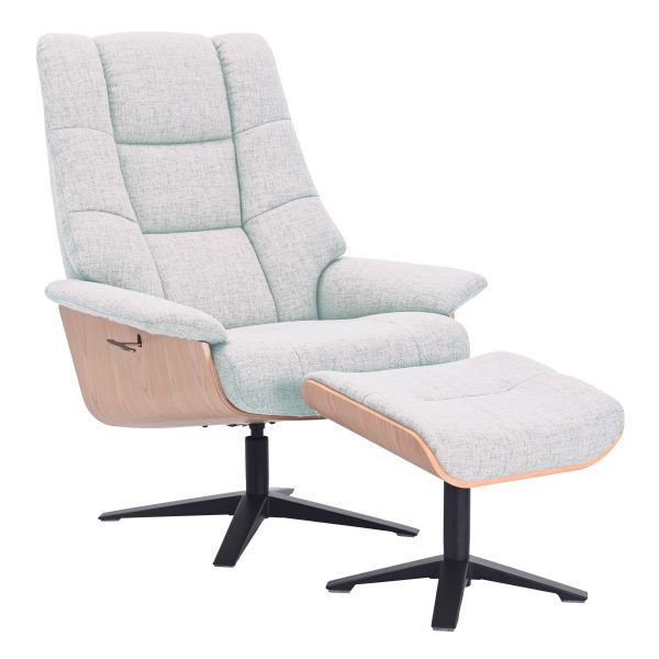 MINATO Loungesessel inkl. Hocker – white smoke / Eiche hell