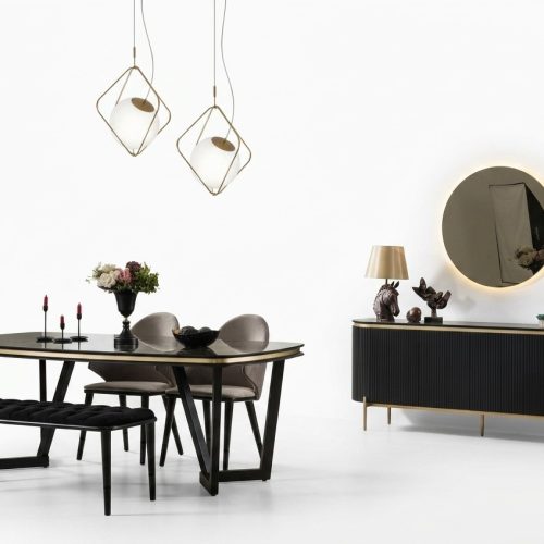 Modern 8tlg.Esszimmer Set Esstisch 4x Stühle Anrichte Spiegel Bank neu Modern 8tlg.Esszimmer Set Esstisch 4x Stühle Anrichte Spiegel Bank neu