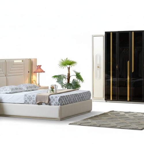 Modern Schlafzimmer Set Bett + 2x Nachttische+Kleiderschrank 4 tlg.