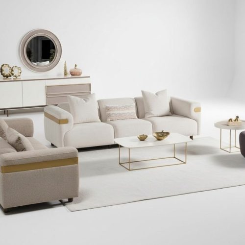 Moderne Beige Sofagarnitur 4+3 Sitzer + Sessel Wohnzimmer Luxus Set 3tlg Moderne Beige Sofagarnitur 4+3 Sitzer + Sessel Wohnzimmer Luxus Set 3tlg